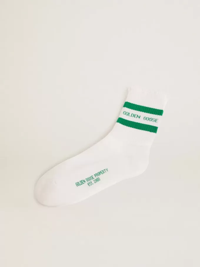 Katoenen sokken met distressed afwerking, groene strepen en logo