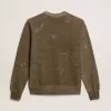 Katoenen sweatshirt in beukenkleur met vintage-effect