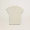 Katoenen T-shirt voor meisjes in versleten wit met rood borduursel op de borst.
