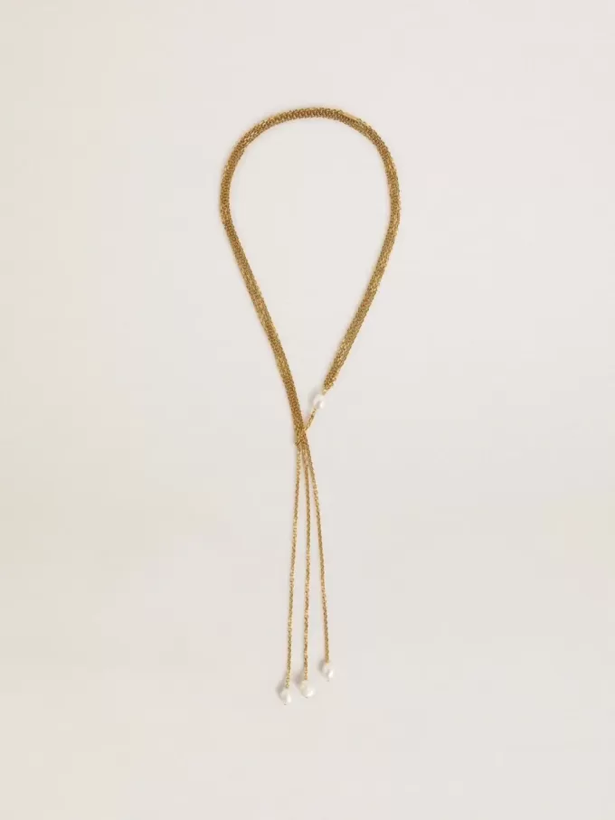 Ketting met antiek goudkleurige kettingen met parels