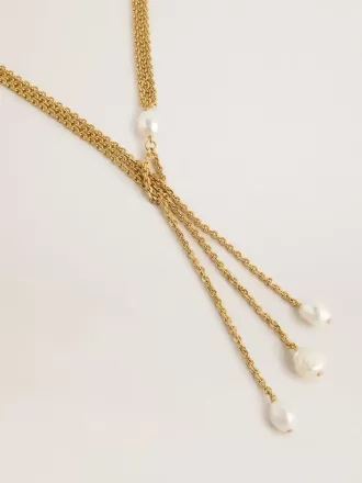 Ketting met antiek goudkleurige kettingen met parels