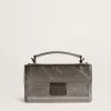 Kleine Venezia-tas in antracietgrijs metallic leer met zwarte details