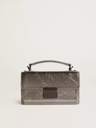 Kleine Venezia-tas in antracietgrijs metallic leer met zwarte details