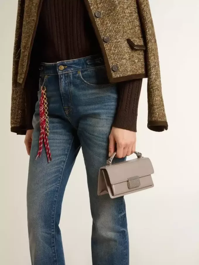 Kleine Venezia-tas in beige leer met gouden details