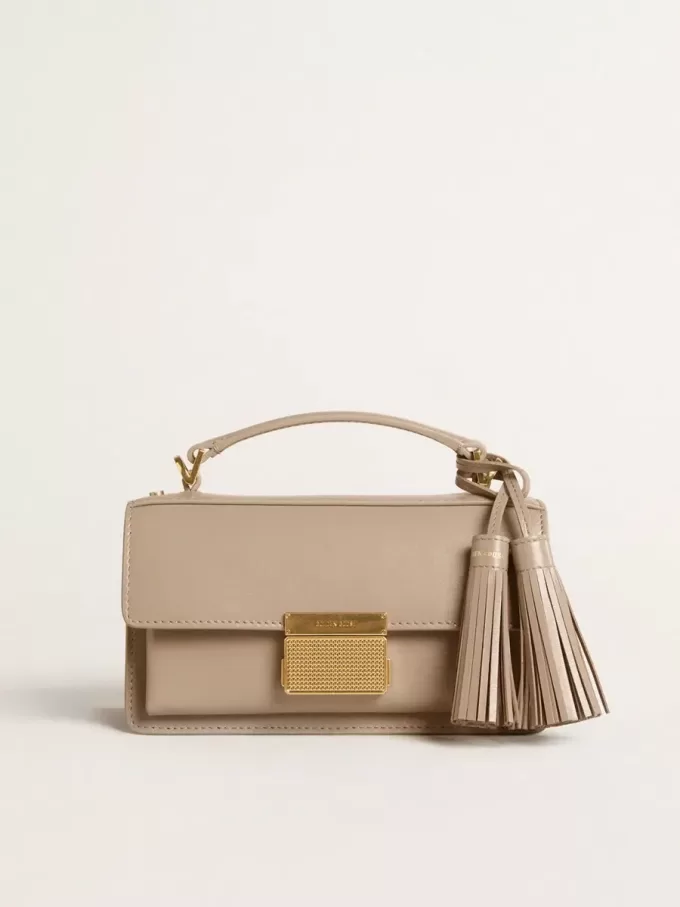 Kleine Venezia-tas in beige leer met gouden details