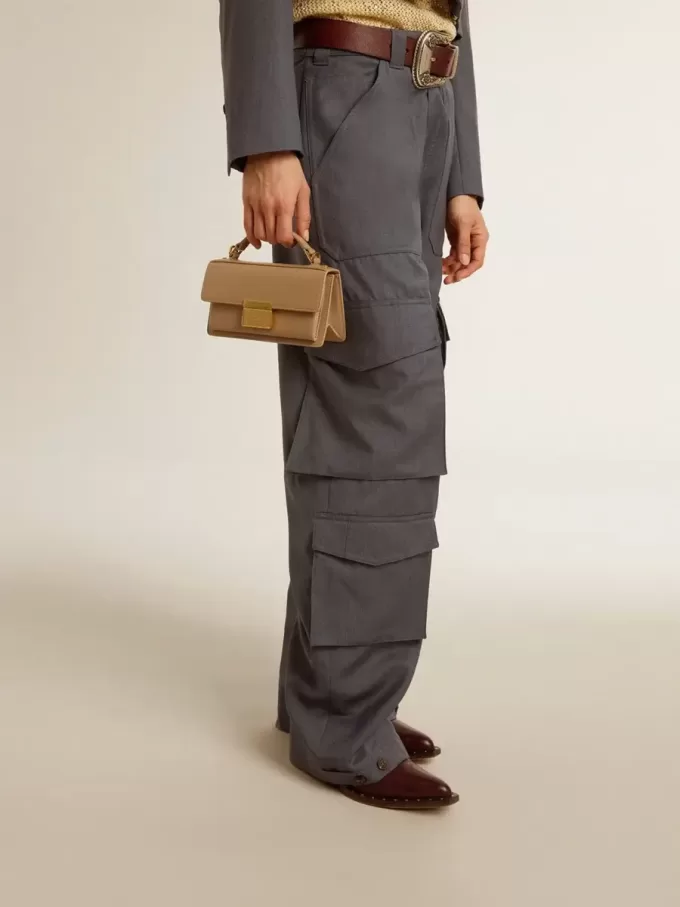 Kleine Venezia-tas in beige leer met gouden details