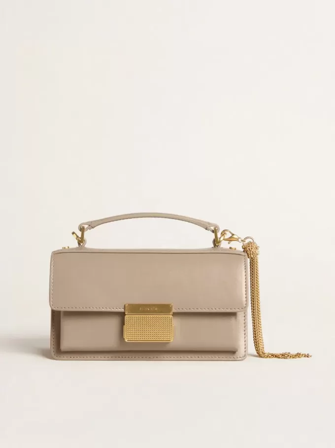 Kleine Venezia-tas in beige leer met gouden details
