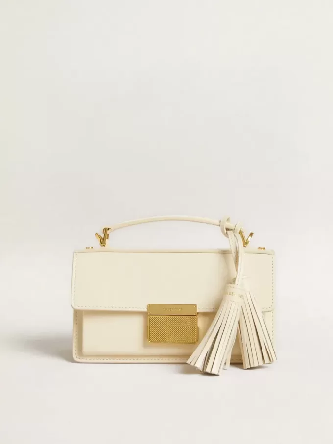 Kleine Venezia-tas in botergeel leer met gouden details