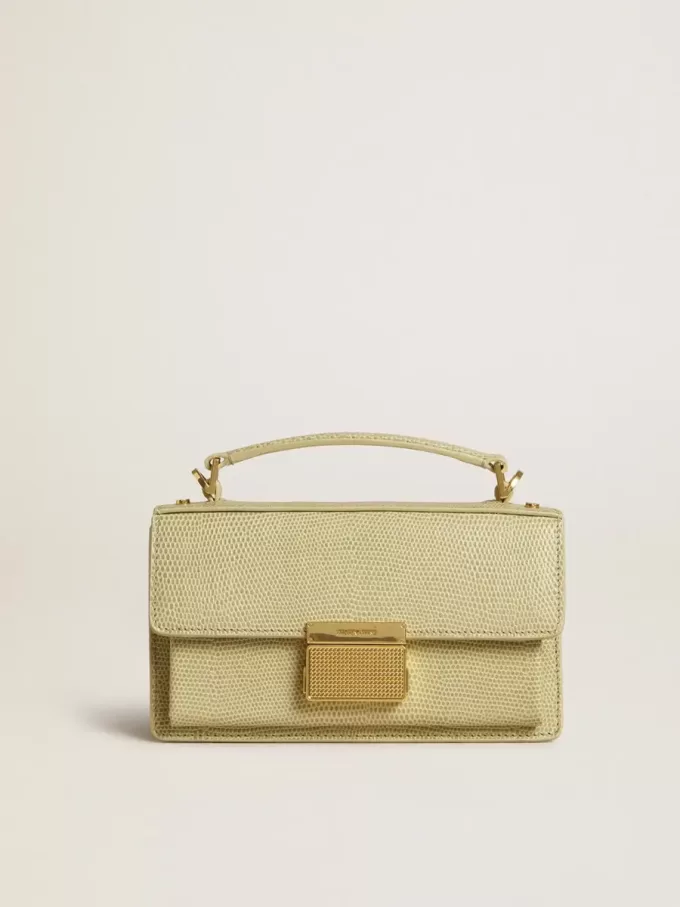 Kleine Venezia-tas in lichtgroen pythonleer met gouden details