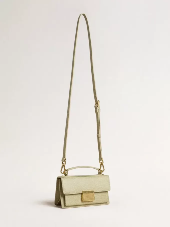 Kleine Venezia-tas in lichtgroen pythonleer met gouden details