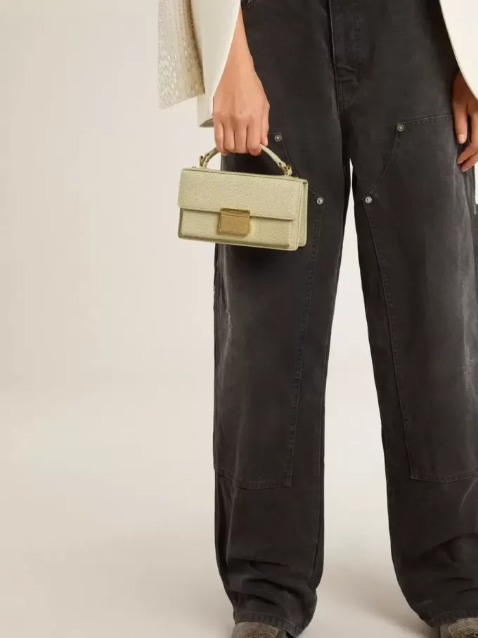 Kleine Venezia-tas in lichtgroen pythonleer met gouden details