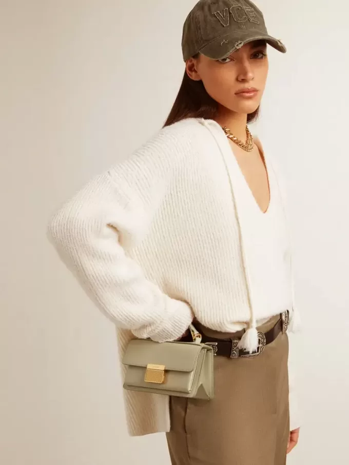 Kleine Venezia-tas in mineraalgrijs leer met gouden details
