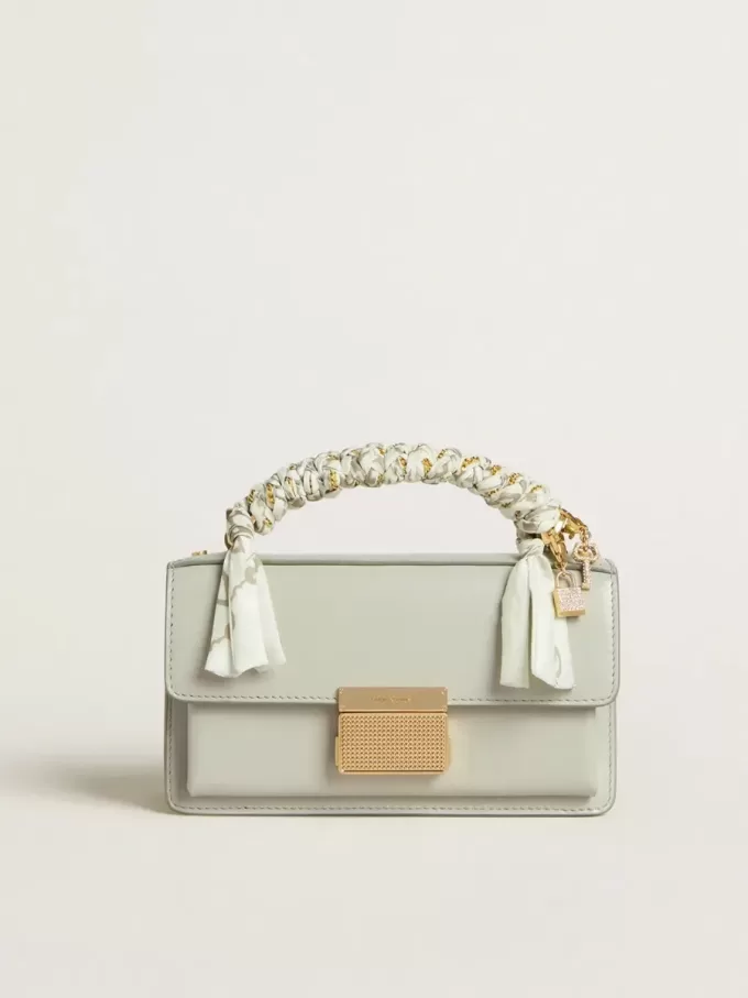 Kleine Venezia-tas in mineraalgrijs leer met gouden details