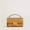 Kleine Venezia-tas in tabakskleurig leer met gouden details