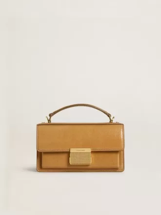 Kleine Venezia-tas in tabakskleurig leer met gouden details