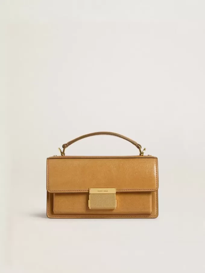 Kleine Venezia-tas in tabakskleurig leer met gouden details
