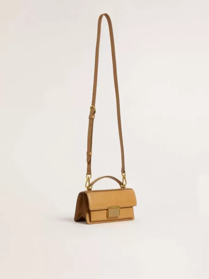 Kleine Venezia-tas in tabakskleurig leer met gouden details