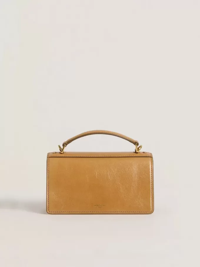 Kleine Venezia-tas in tabakskleurig leer met gouden details