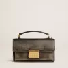 Kleine Venezia-tas in zwart distressed leer met gouden details