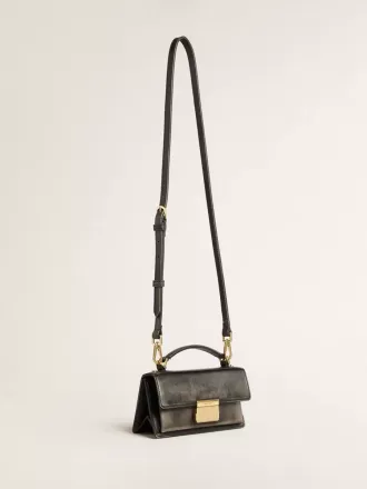 Kleine Venezia-tas in zwart distressed leer met gouden details