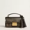 Kleine Venezia-tas in zwart distressed leer met gouden details