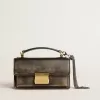 Kleine Venezia-tas in zwart distressed leer met gouden details
