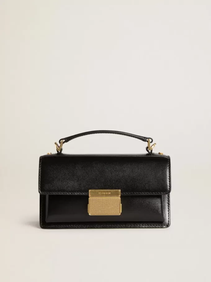 Kleine Venezia-tas in zwart leer met gouden details