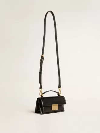 Kleine Venezia-tas in zwart leer met gouden details