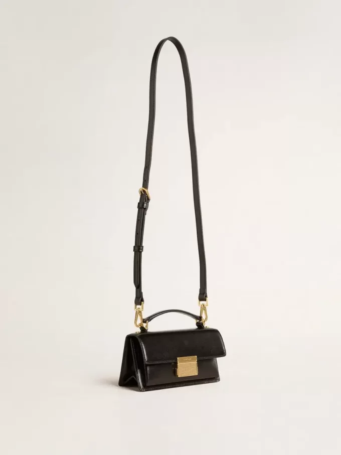 Kleine Venezia-tas in zwart leer met gouden details