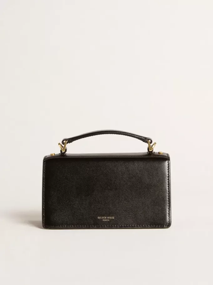 Kleine Venezia-tas in zwart leer met gouden details