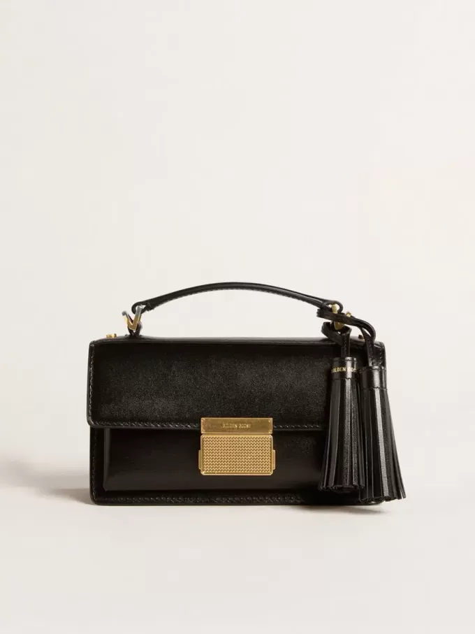 Kleine Venezia-tas in zwart leer met gouden details