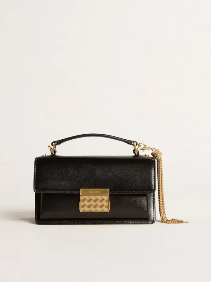 Kleine Venezia-tas in zwart leer met gouden details