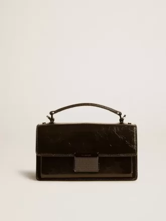 Kleine Venezia-tas in zwart metallic leer met zwarte details