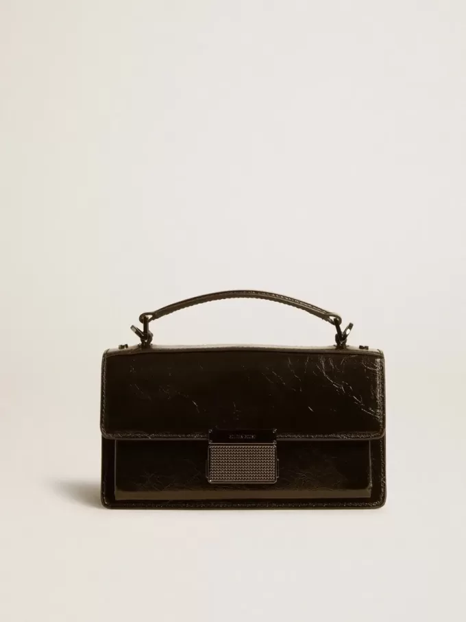 Kleine Venezia-tas in zwart metallic leer met zwarte details
