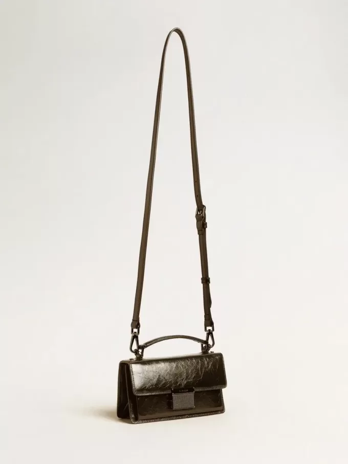 Kleine Venezia-tas in zwart metallic leer met zwarte details