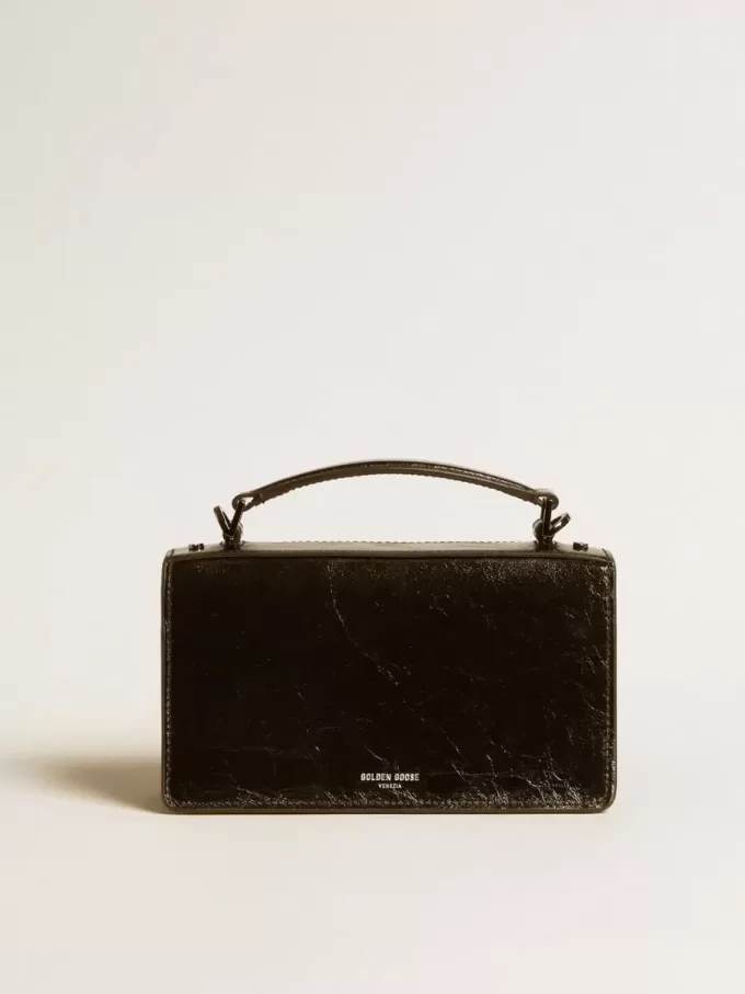 Kleine Venezia-tas in zwart metallic leer met zwarte details
