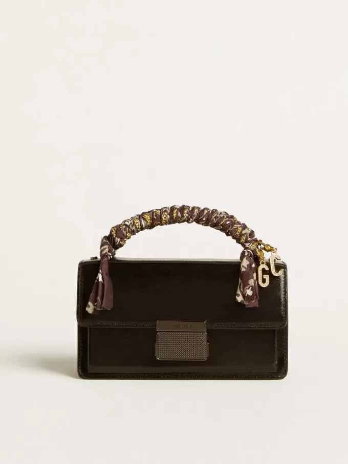 Kleine Venezia-tas in zwart metallic leer met zwarte details
