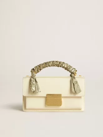 Kleine Venezia-tas van boterkleurig leer met gevlochten sjaal