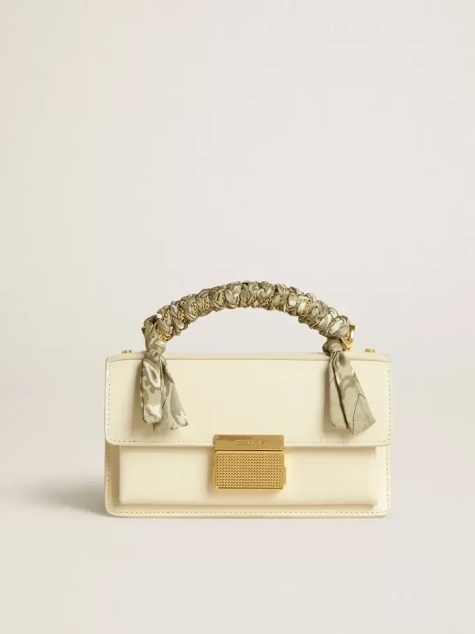 Kleine Venezia-tas van boterkleurig leer met gevlochten sjaal