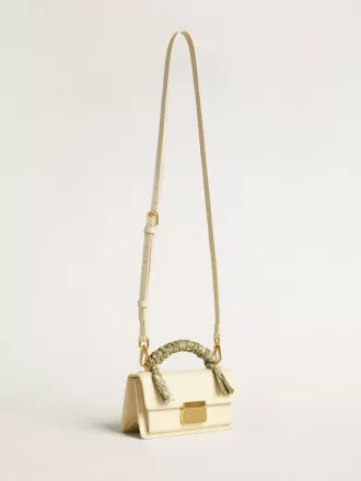 Kleine Venezia-tas van boterkleurig leer met gevlochten sjaal