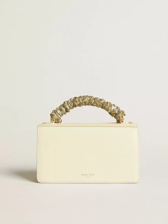 Kleine Venezia-tas van boterkleurig leer met gevlochten sjaal