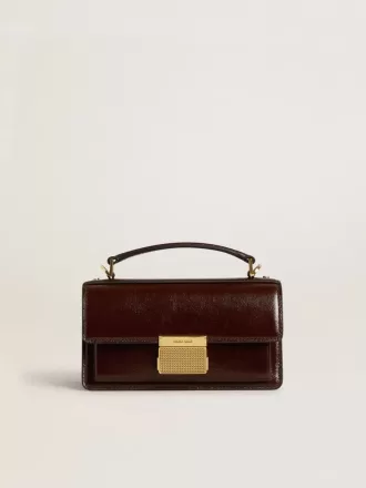 Kleine Venezia-tas van donkerbruin gelamineerd leer met gouden details
