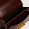 Kleine Venezia-tas van donkerbruin gelamineerd leer met gouden details