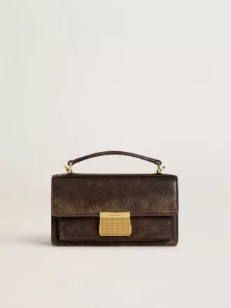 Kleine Venezia-tas van donkerbruin leer met gouden gesp