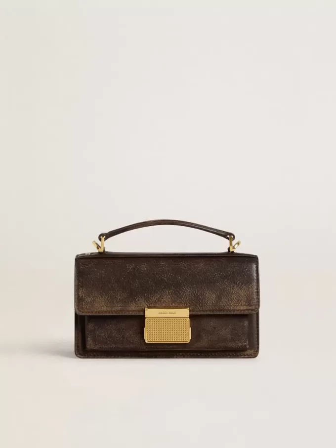 Kleine Venezia-tas van donkerbruin leer met gouden gesp