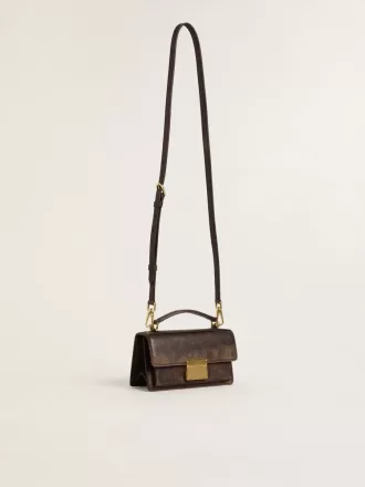 Kleine Venezia-tas van donkerbruin leer met gouden gesp
