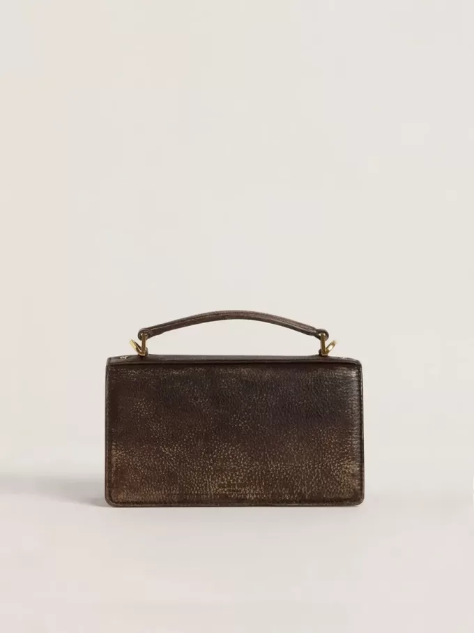 Kleine Venezia-tas van donkerbruin leer met gouden gesp