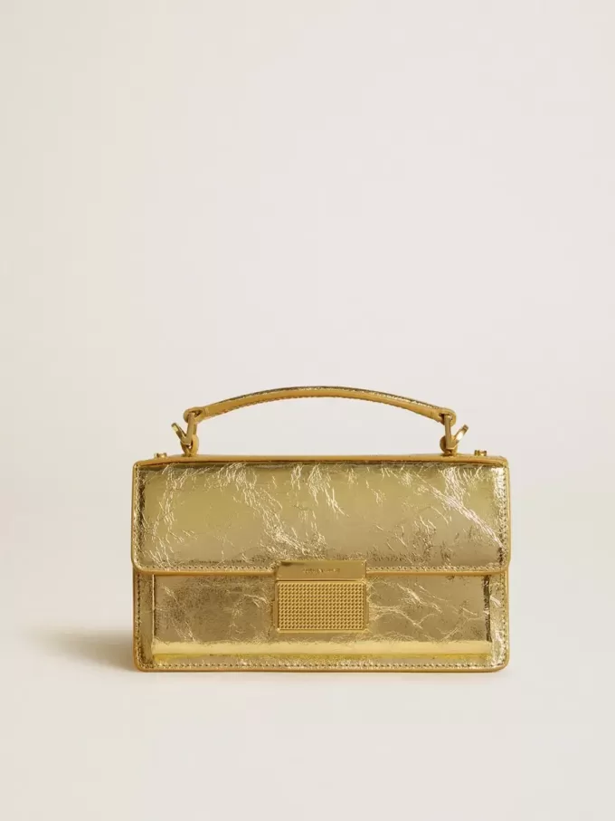 Kleine Venezia-tas van goudkleurig metallic leer met gouden details