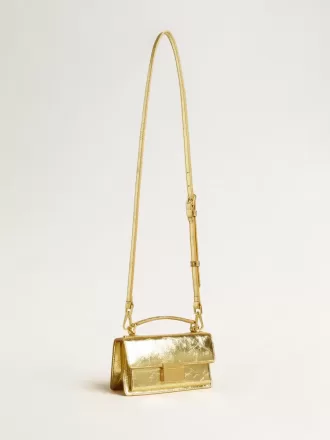 Kleine Venezia-tas van goudkleurig metallic leer met gouden details