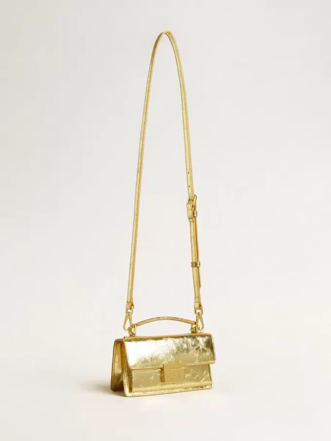 Kleine Venezia-tas van goudkleurig metallic leer met gouden details